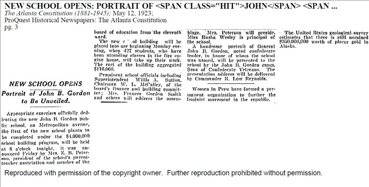 John B. Gordan Elementary Newspaper Clips