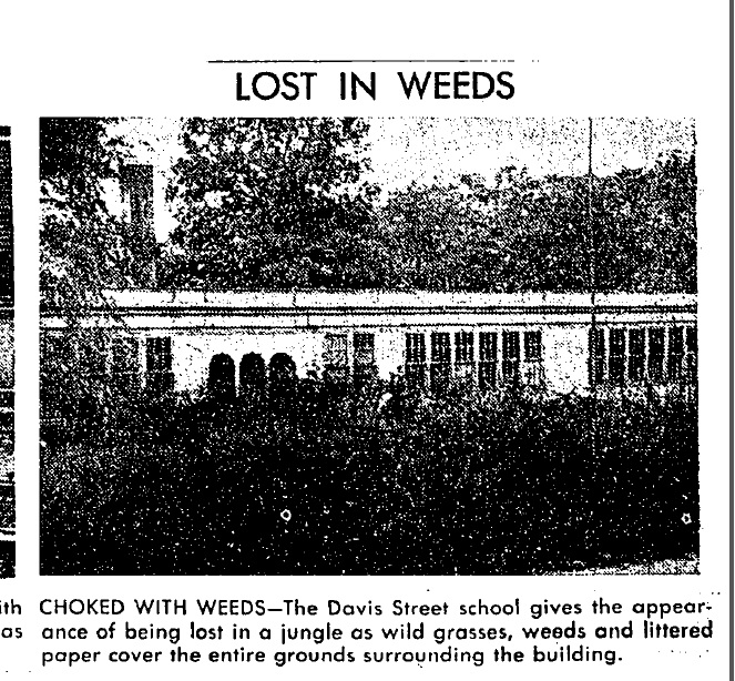 Davis Street School Covered in Weeds 1948
